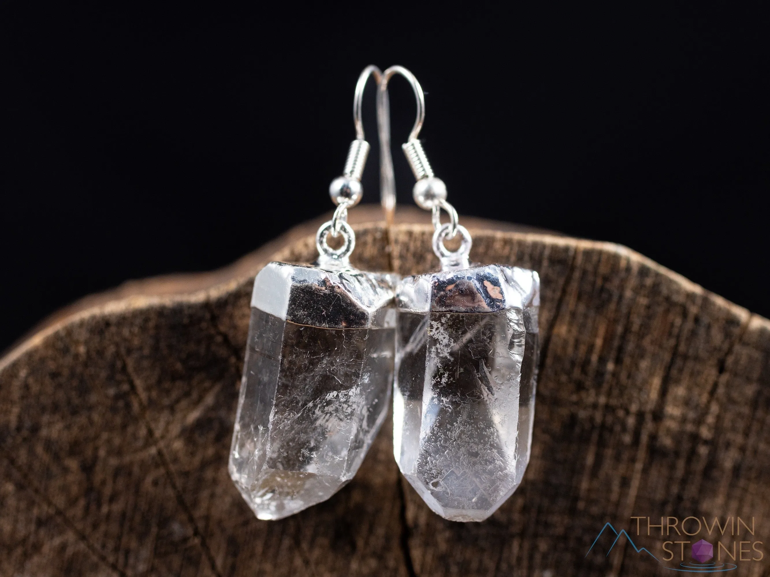 Raw CLEAR QUARTZ Crystal Earrings - Silver - Raw Gemstone Earrings, Dangle Earrings, Handmade Jewelry, E0260