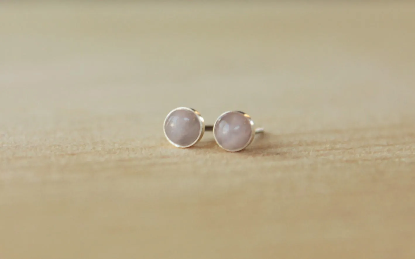Rose Quartz Bezel Gemstone, Small (Niobium or Titanium Post Earrings)