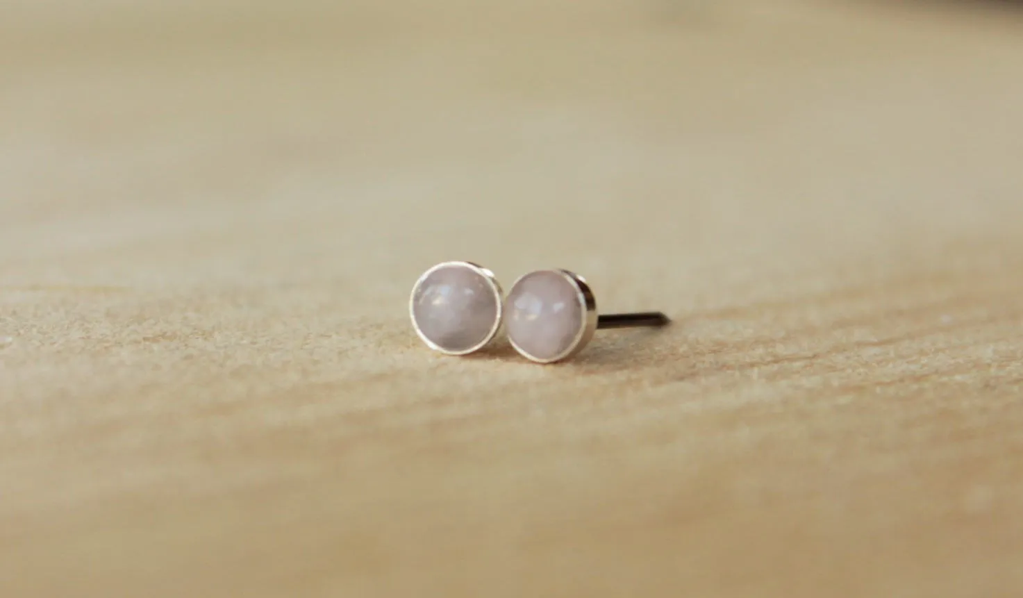 Rose Quartz Bezel Gemstone, Small (Niobium or Titanium Post Earrings)