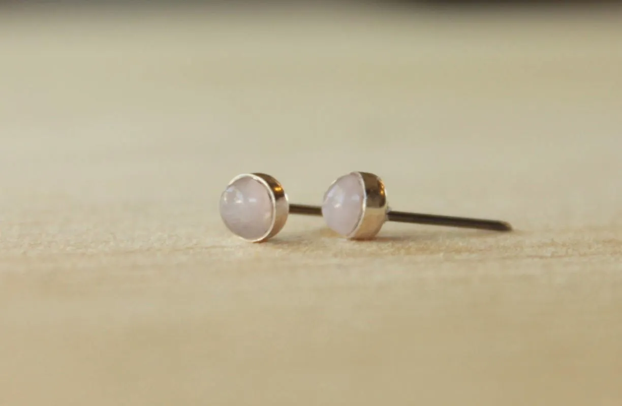 Rose Quartz Bezel Gemstone, Small (Niobium or Titanium Post Earrings)