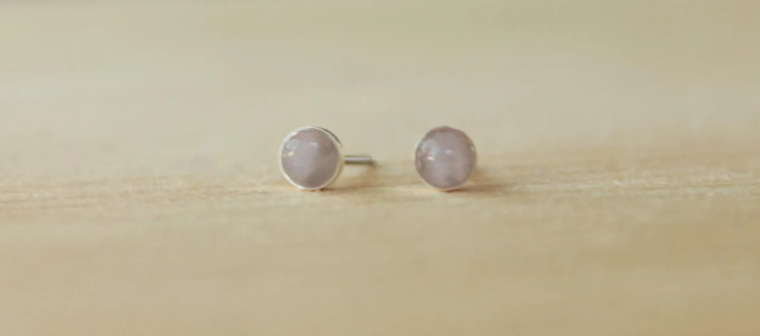 Rose Quartz Bezel Gemstone, Small (Niobium or Titanium Post Earrings)