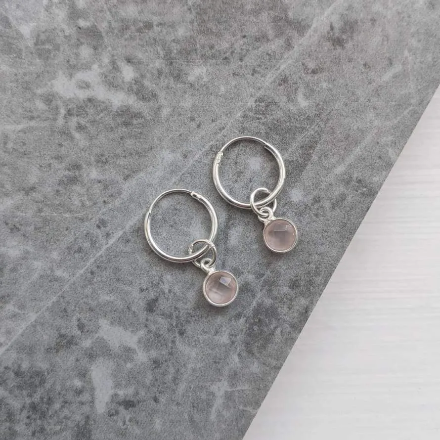 Rose Quartz Micro Hoop Earrings