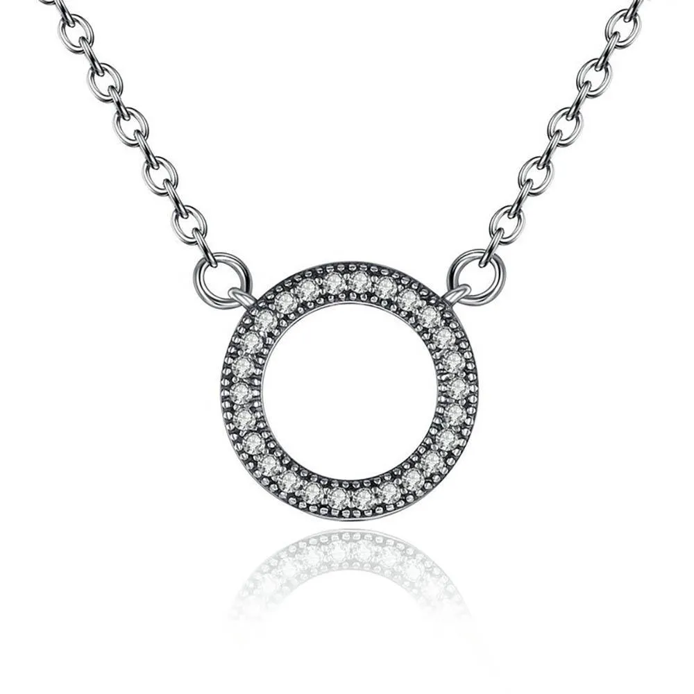 Round Shape Cubic Zircon Pendant With Sterling Silver Necklace