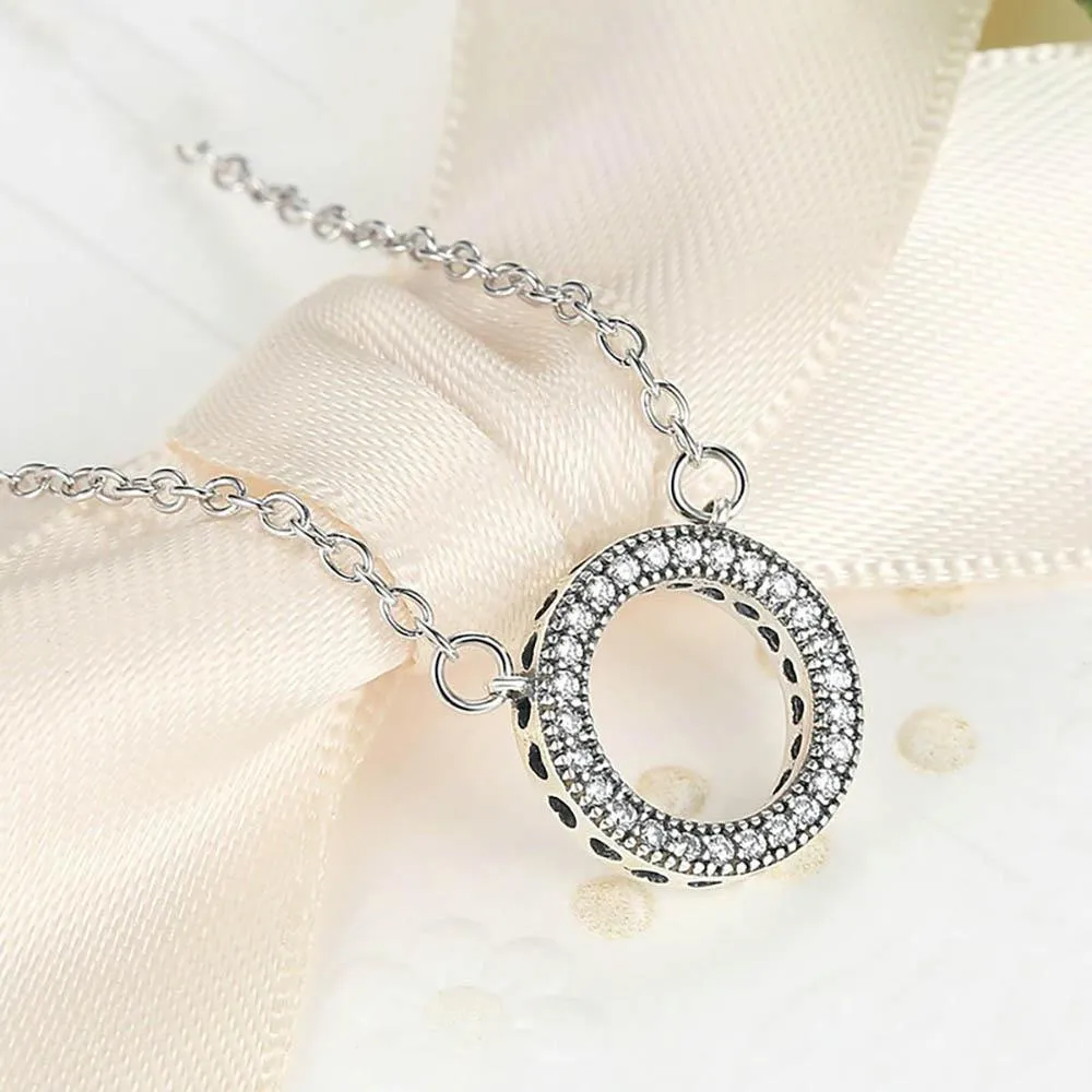 Round Shape Cubic Zircon Pendant With Sterling Silver Necklace