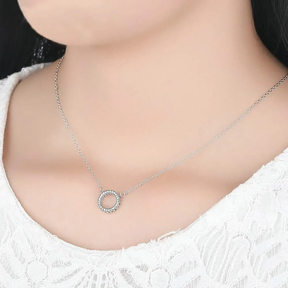 Round Shape Cubic Zircon Pendant With Sterling Silver Necklace