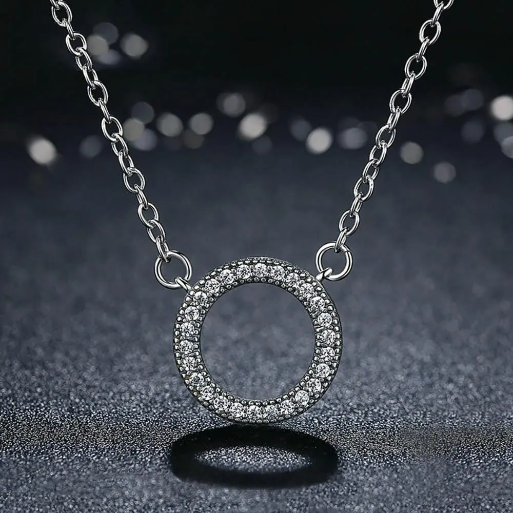 Round Shape Cubic Zircon Pendant With Sterling Silver Necklace