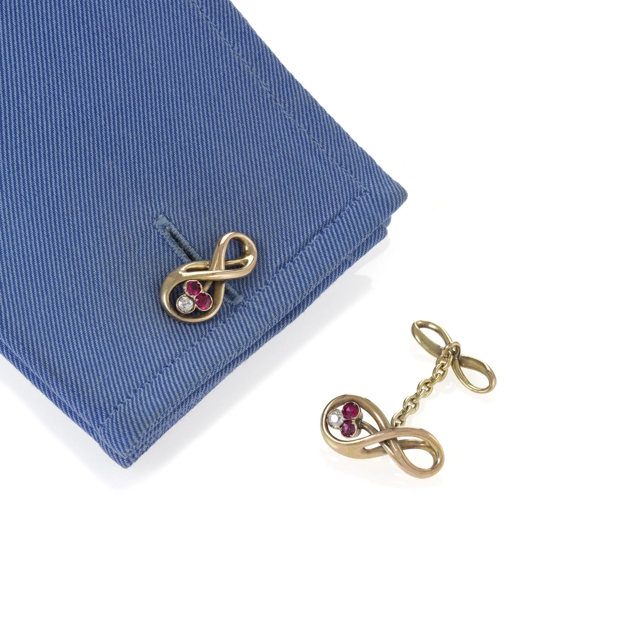 Ruby and Diamond Gold Infinity Cuff Links