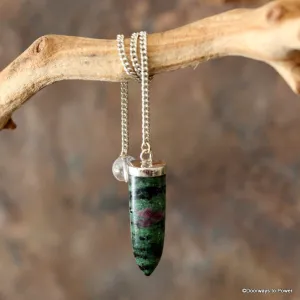 Ruby Zoisite Crystal Pendulum .925 SS