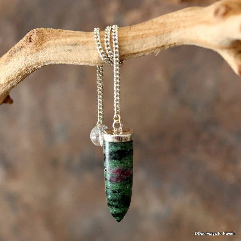 Ruby Zoisite Crystal Pendulum .925 SS
