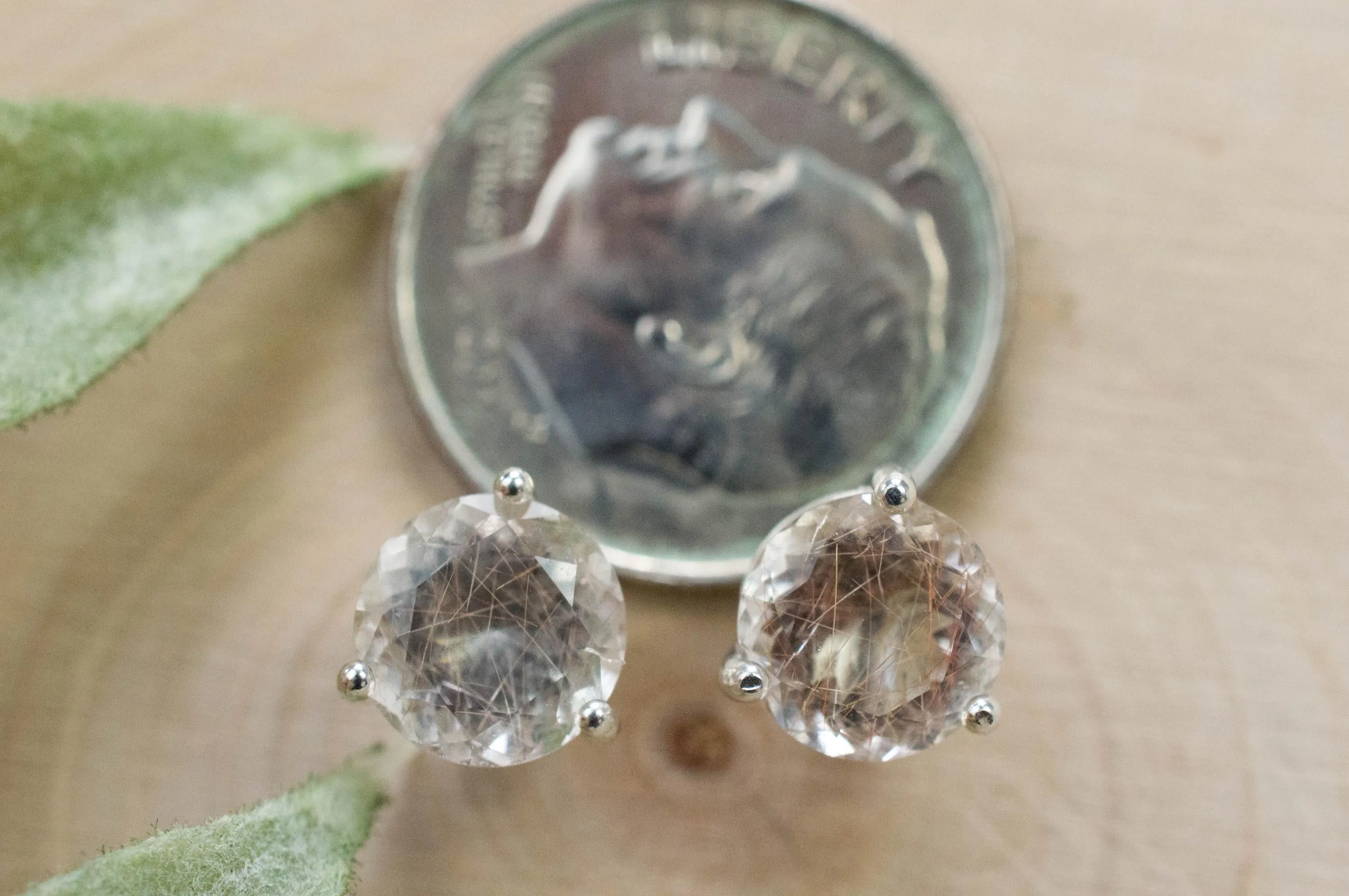 Rutilated Quartz Earrings; Natural Untreated Brazil Rutile Quartz; 2.420cts
