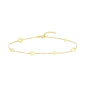 Sideways Open Hearts Adjustable Anklet