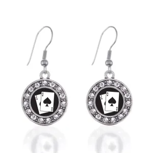 Silver Blackjack Circle Charm Dangle Earrings