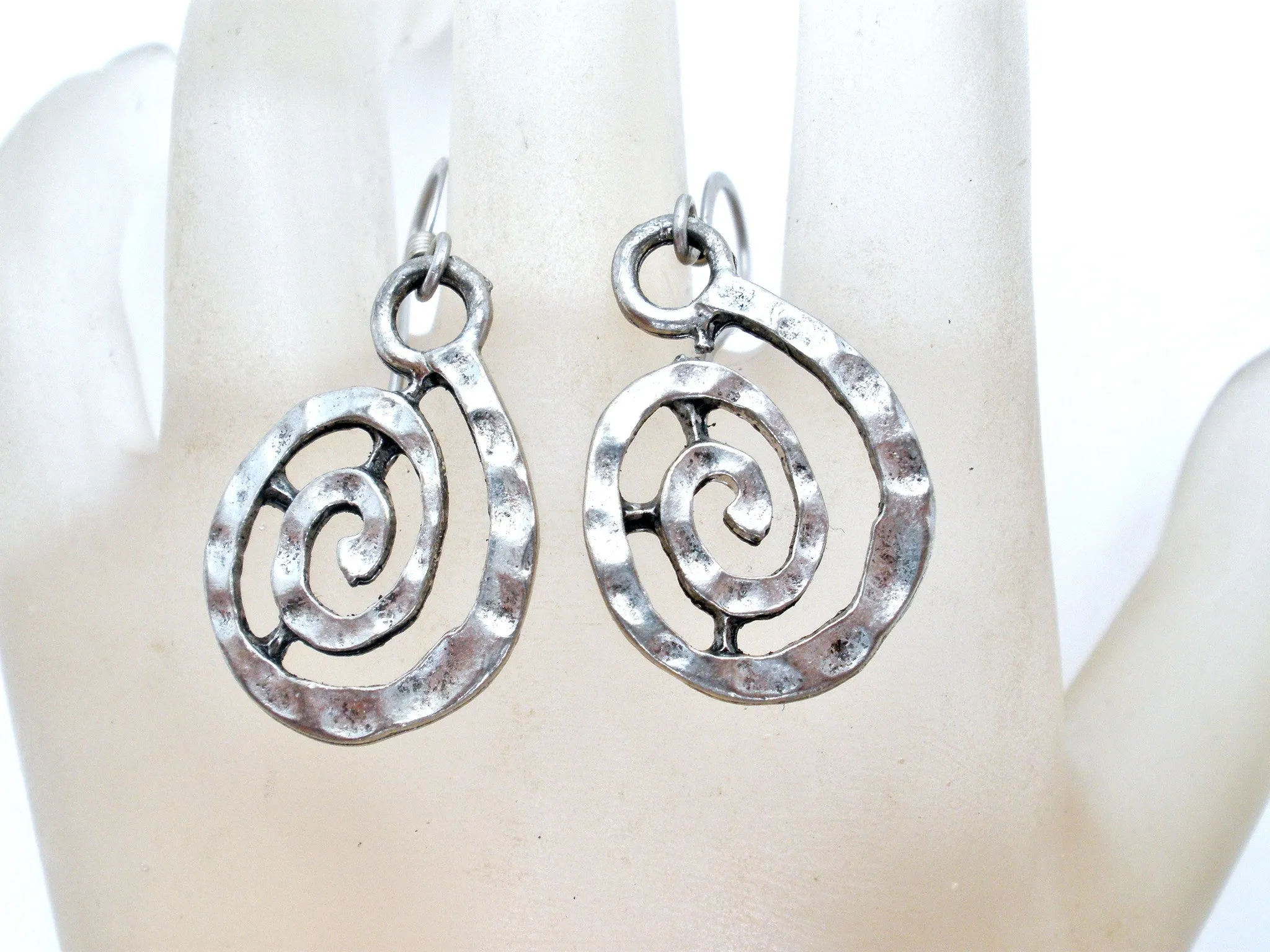 Silver Dangle Spiraling Earrings Pierced