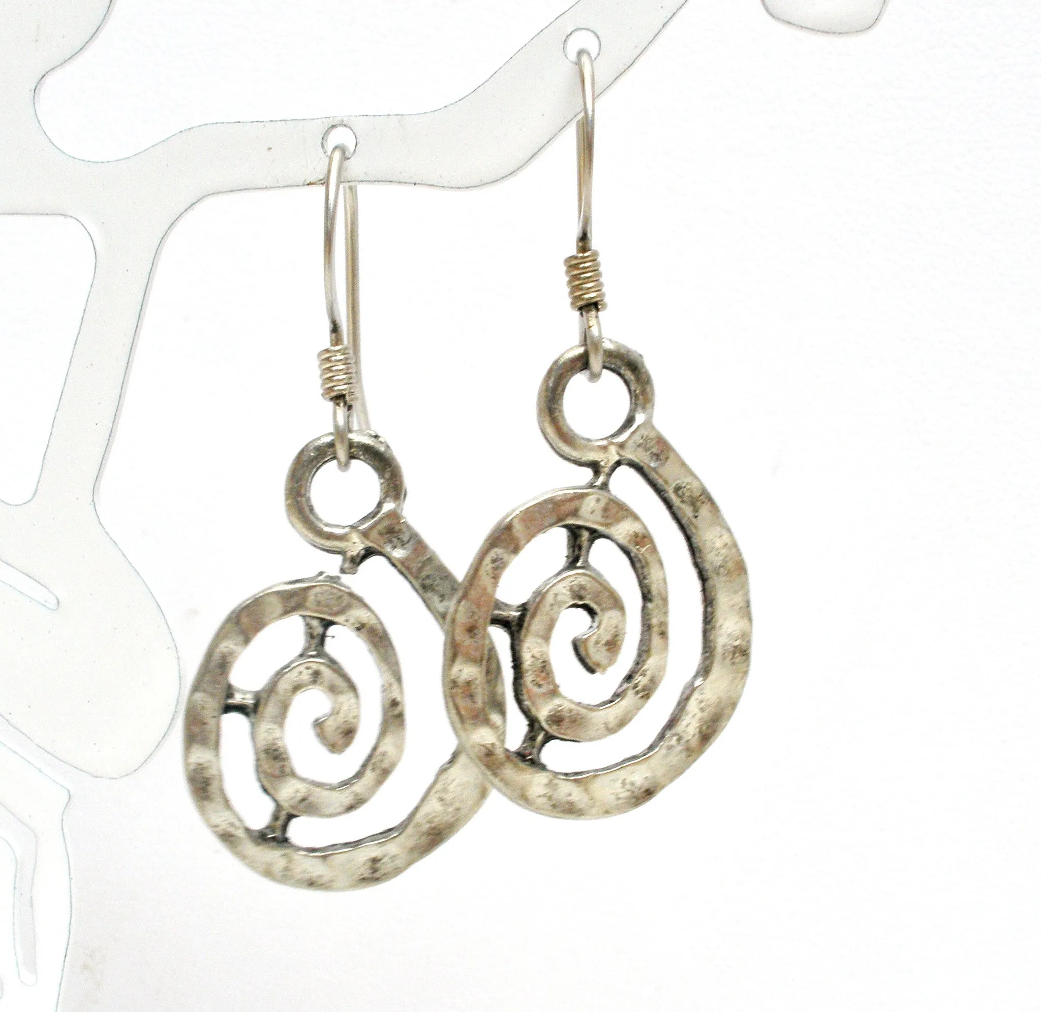 Silver Dangle Spiraling Earrings Pierced