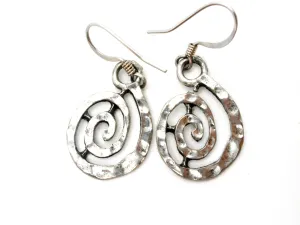 Silver Dangle Spiraling Earrings Pierced