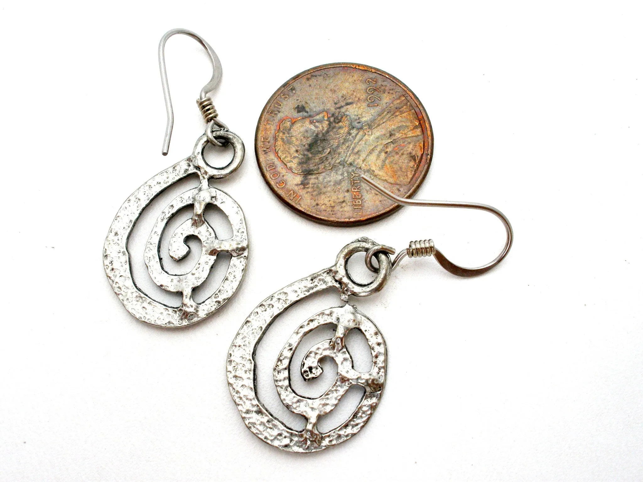 Silver Dangle Spiraling Earrings Pierced