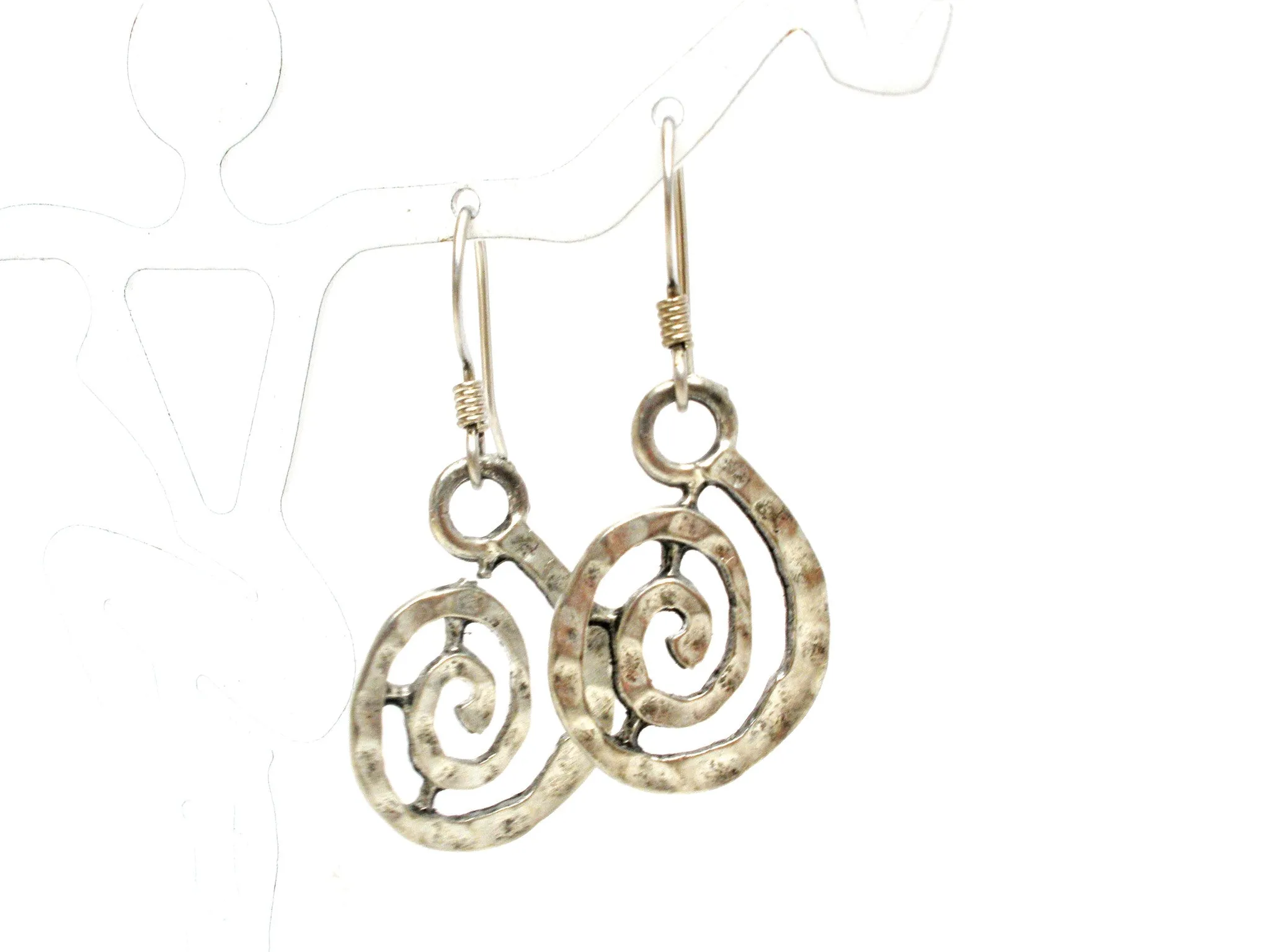 Silver Dangle Spiraling Earrings Pierced