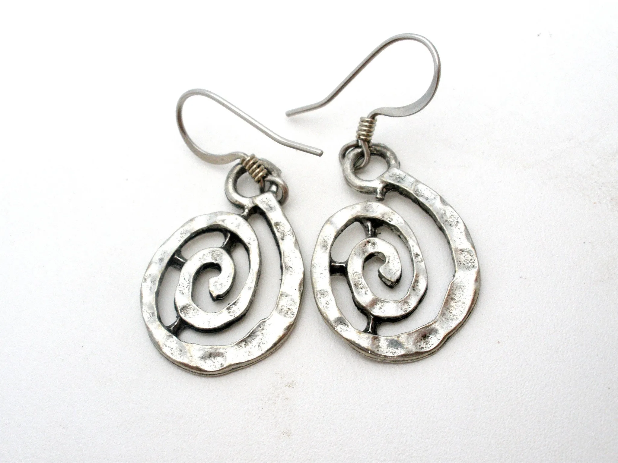 Silver Dangle Spiraling Earrings Pierced