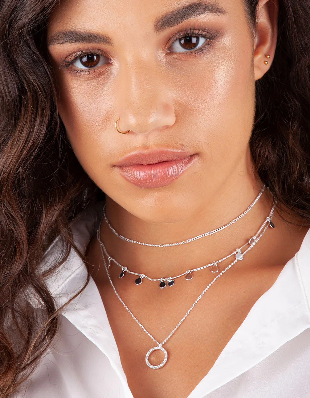 Silver Disc Circle Charm Necklace