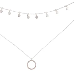 Silver Disc Circle Charm Necklace