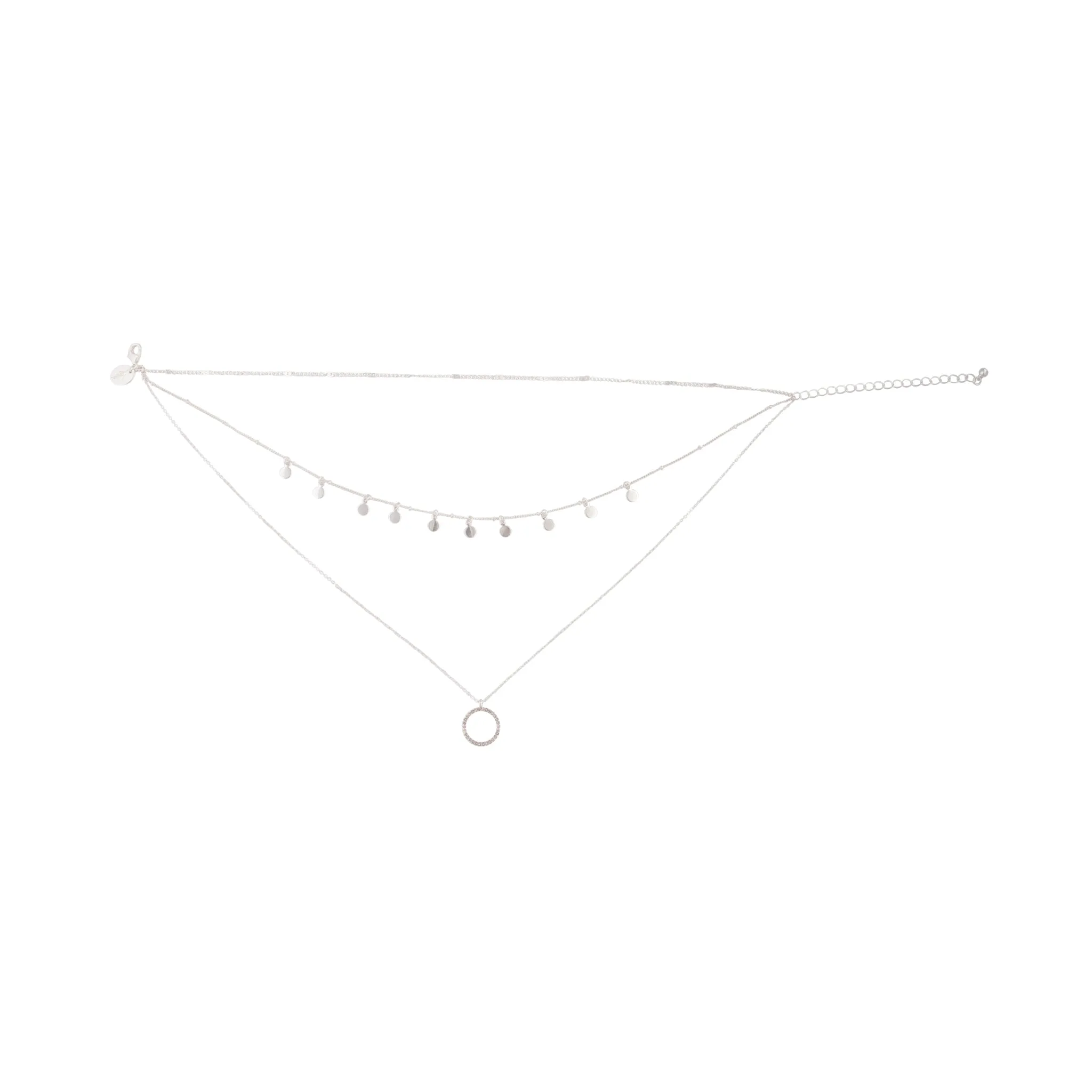 Silver Disc Circle Charm Necklace