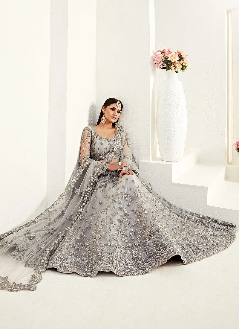 Silver Grey Multi Embroidered Lehenga Choli
