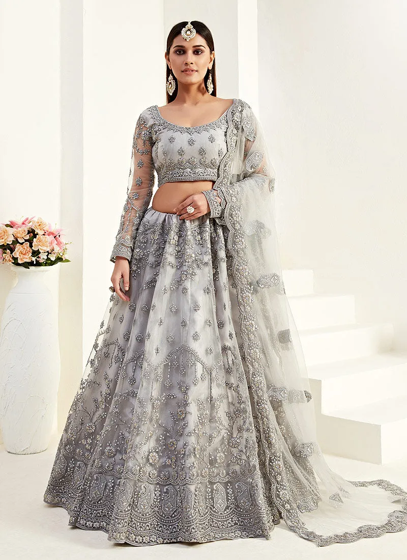 Silver Grey Multi Embroidered Lehenga Choli