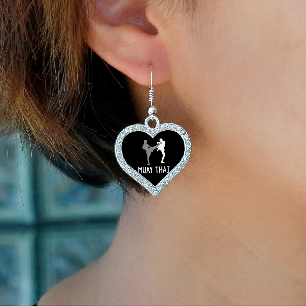 Silver Muay Thai Open Heart Charm Dangle Earrings