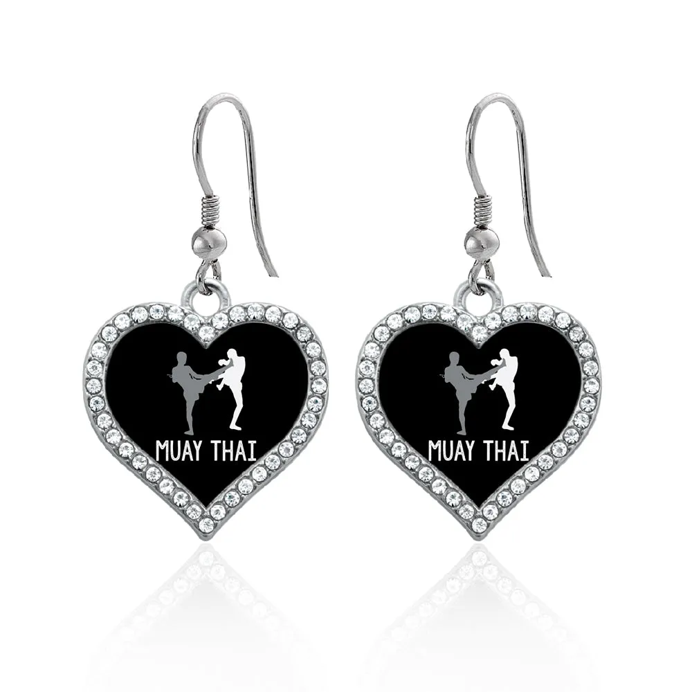 Silver Muay Thai Open Heart Charm Dangle Earrings