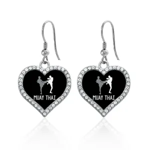 Silver Muay Thai Open Heart Charm Dangle Earrings