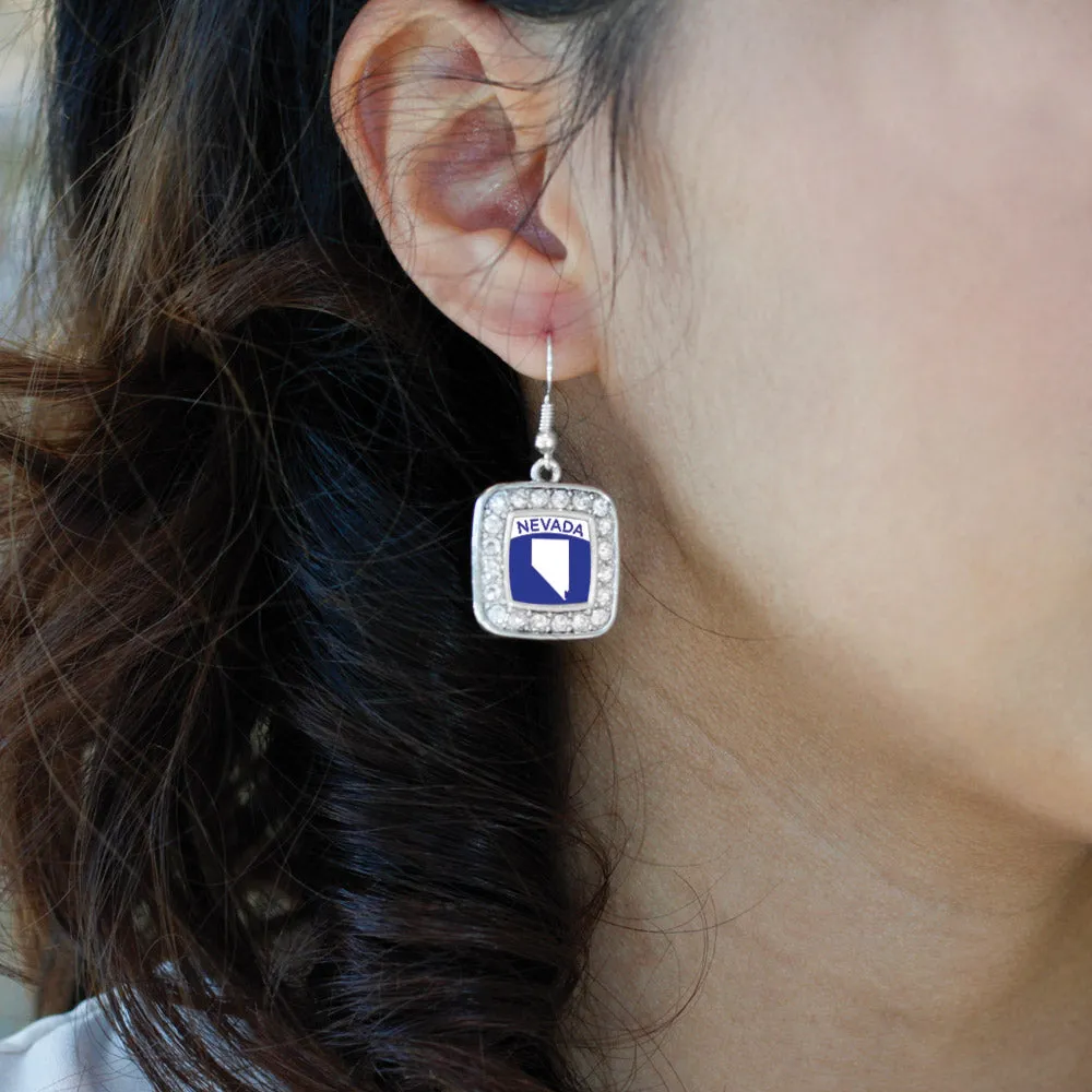 Silver Nevada Outline Square Charm Dangle Earrings
