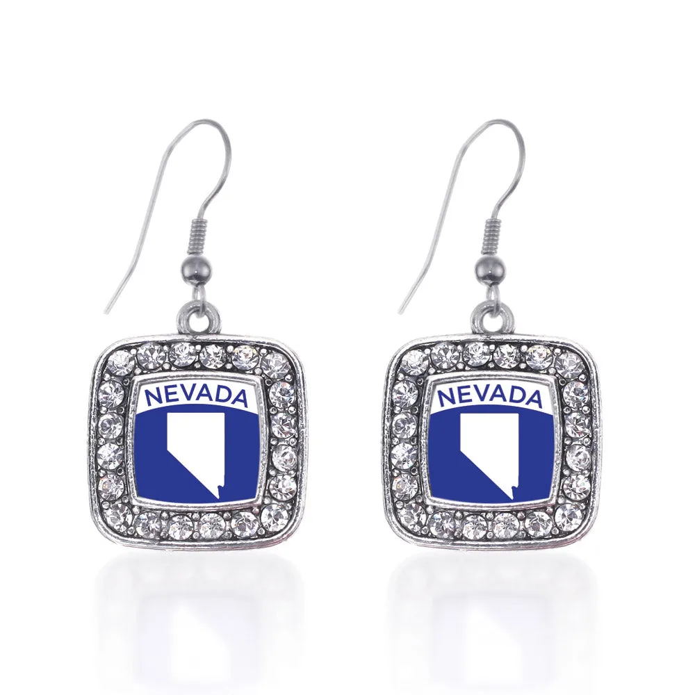 Silver Nevada Outline Square Charm Dangle Earrings