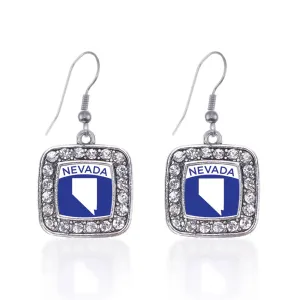Silver Nevada Outline Square Charm Dangle Earrings