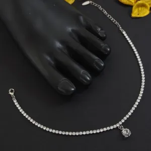 Silver Plated Cubic Zirconia Hanging Cube Anklet