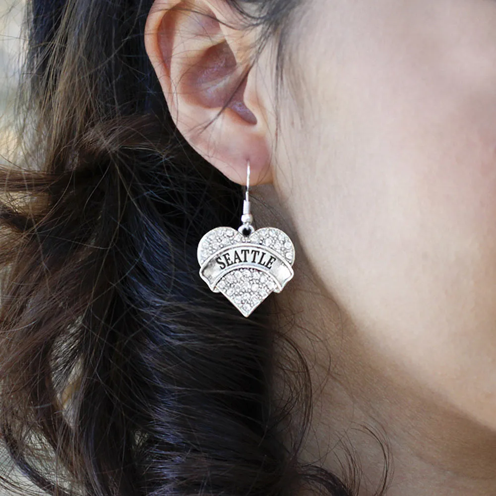 Silver Seattle Pave Heart Charm Dangle Earrings