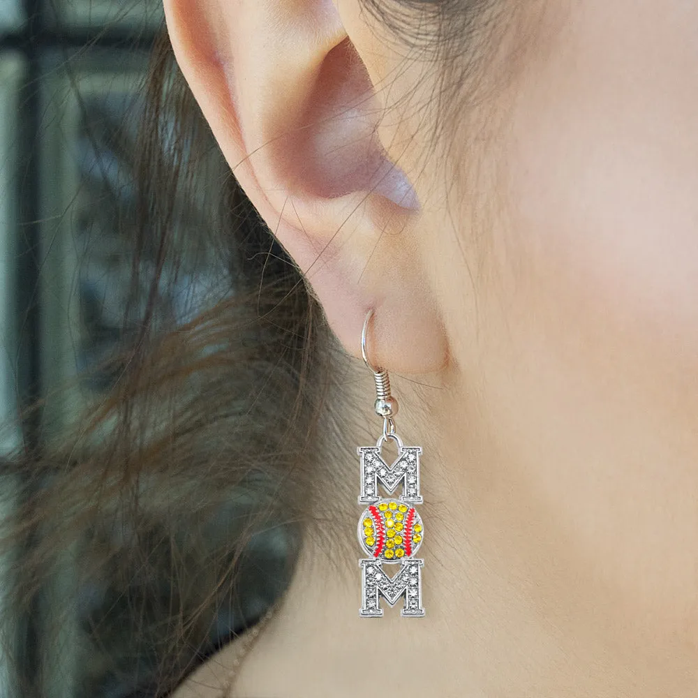 Silver Softball Mom Charm Dangle Earrings