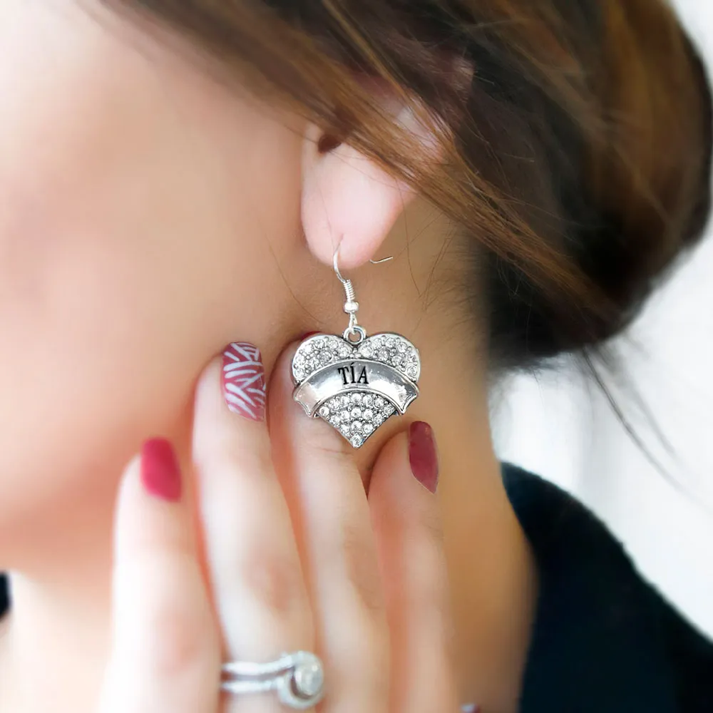 Silver Tía Pave Heart Charm Dangle Earrings