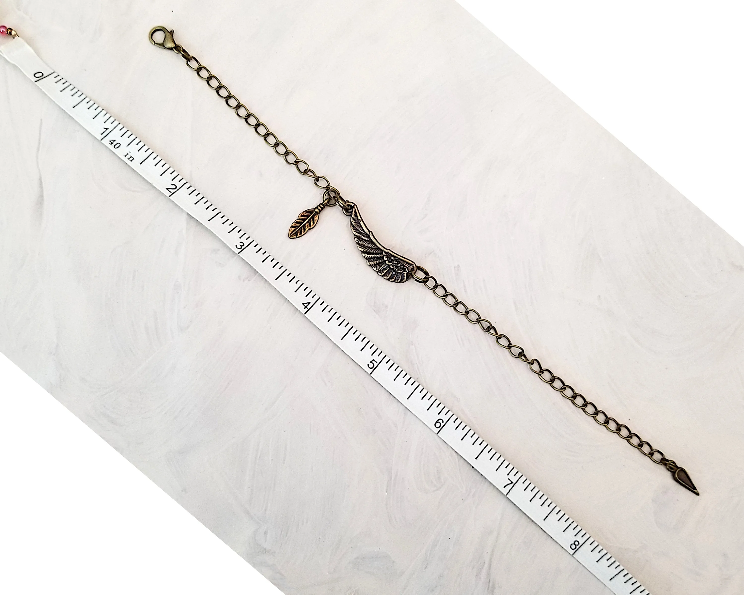 Simple Chain Choker, Bracelet or Anklet with Wing and Feather, Unisex, Choice of Colors, Lobster Clasp, Adjustable, Customized Length