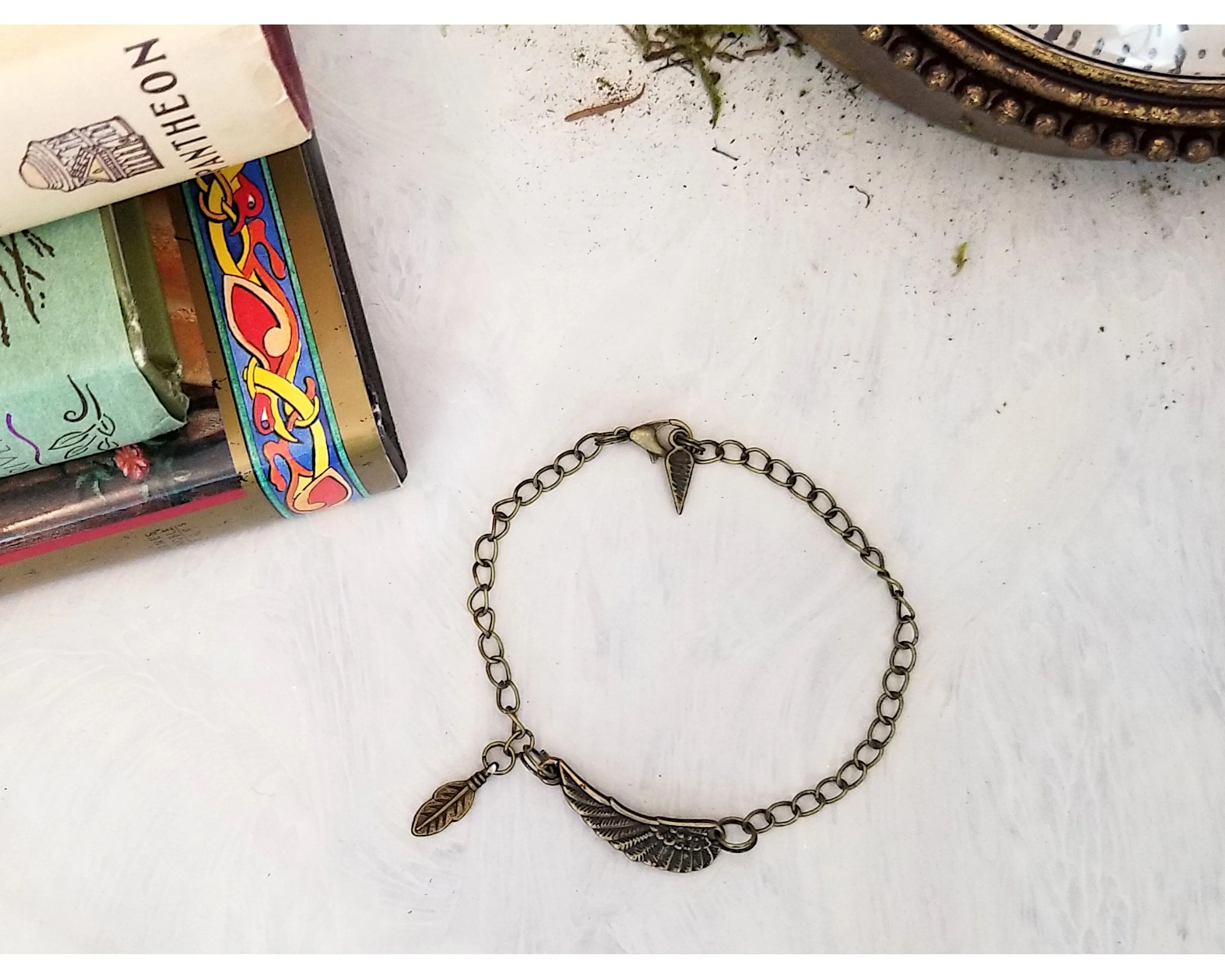 Simple Chain Choker, Bracelet or Anklet with Wing and Feather, Unisex, Choice of Colors, Lobster Clasp, Adjustable, Customized Length