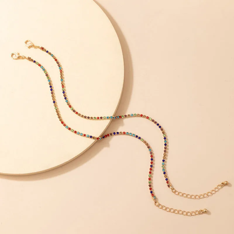 Simple Geometric Full Diamond Multi-layer Anklet