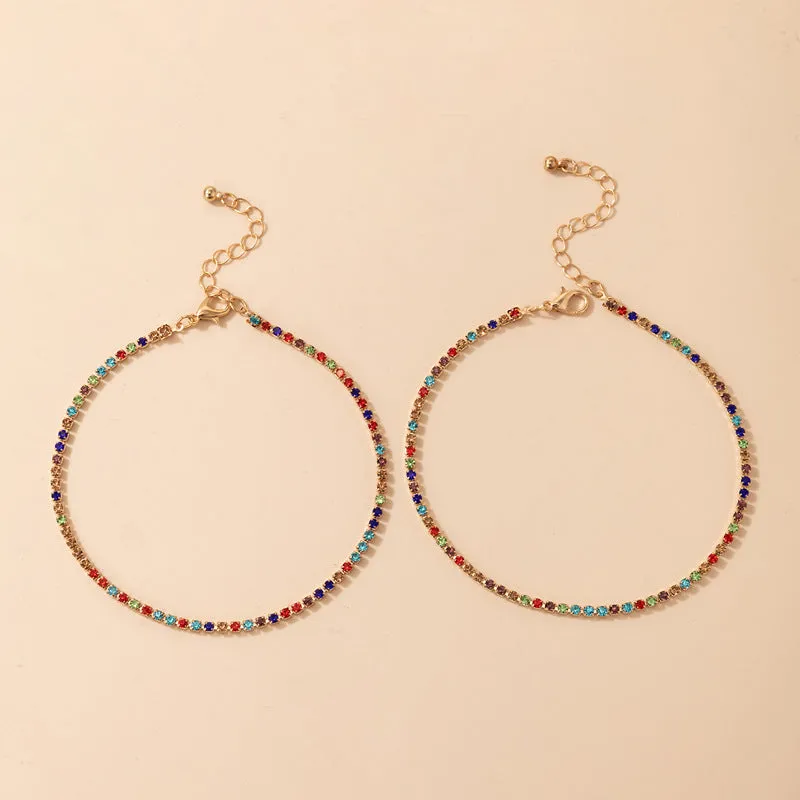 Simple Geometric Full Diamond Multi-layer Anklet
