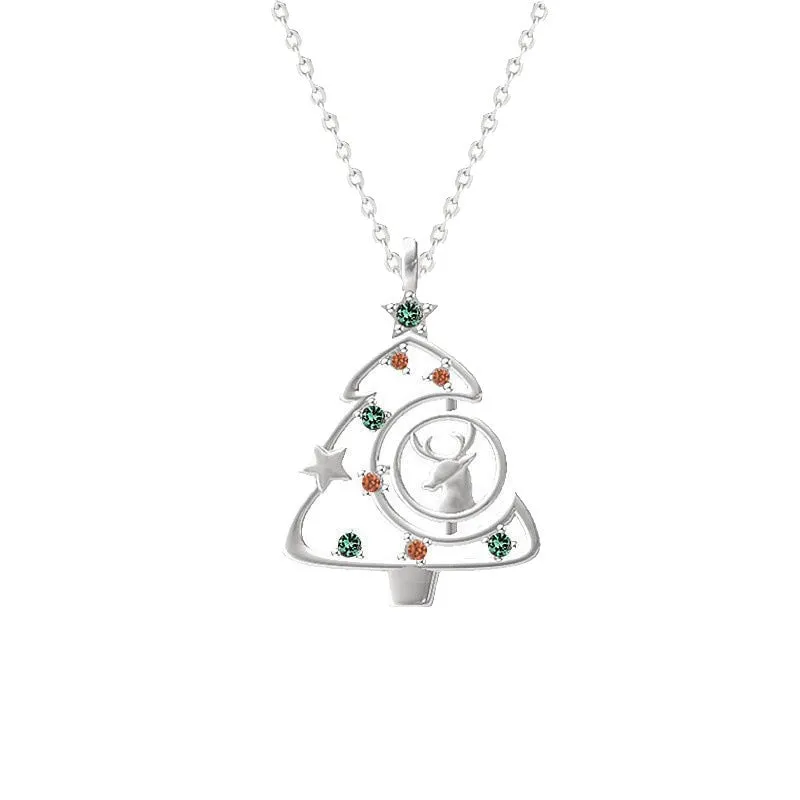 SISSLIA 2024 New Year Jewelry S925 Sterling Silver Necklace Female Wind Sen series Zircon Elk Christmas Tree Necklace