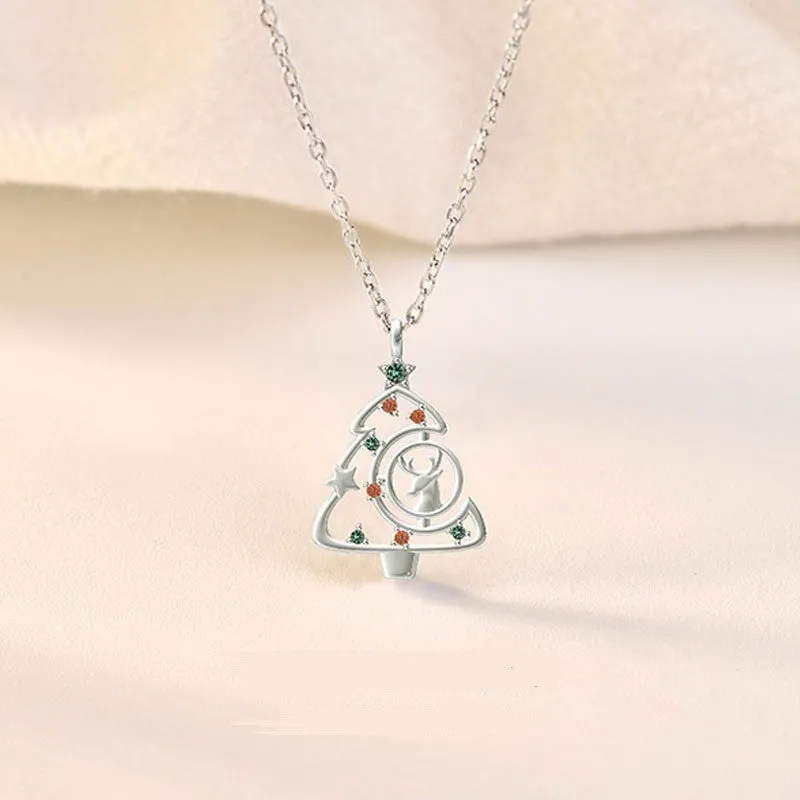 SISSLIA 2024 New Year Jewelry S925 Sterling Silver Necklace Female Wind Sen series Zircon Elk Christmas Tree Necklace