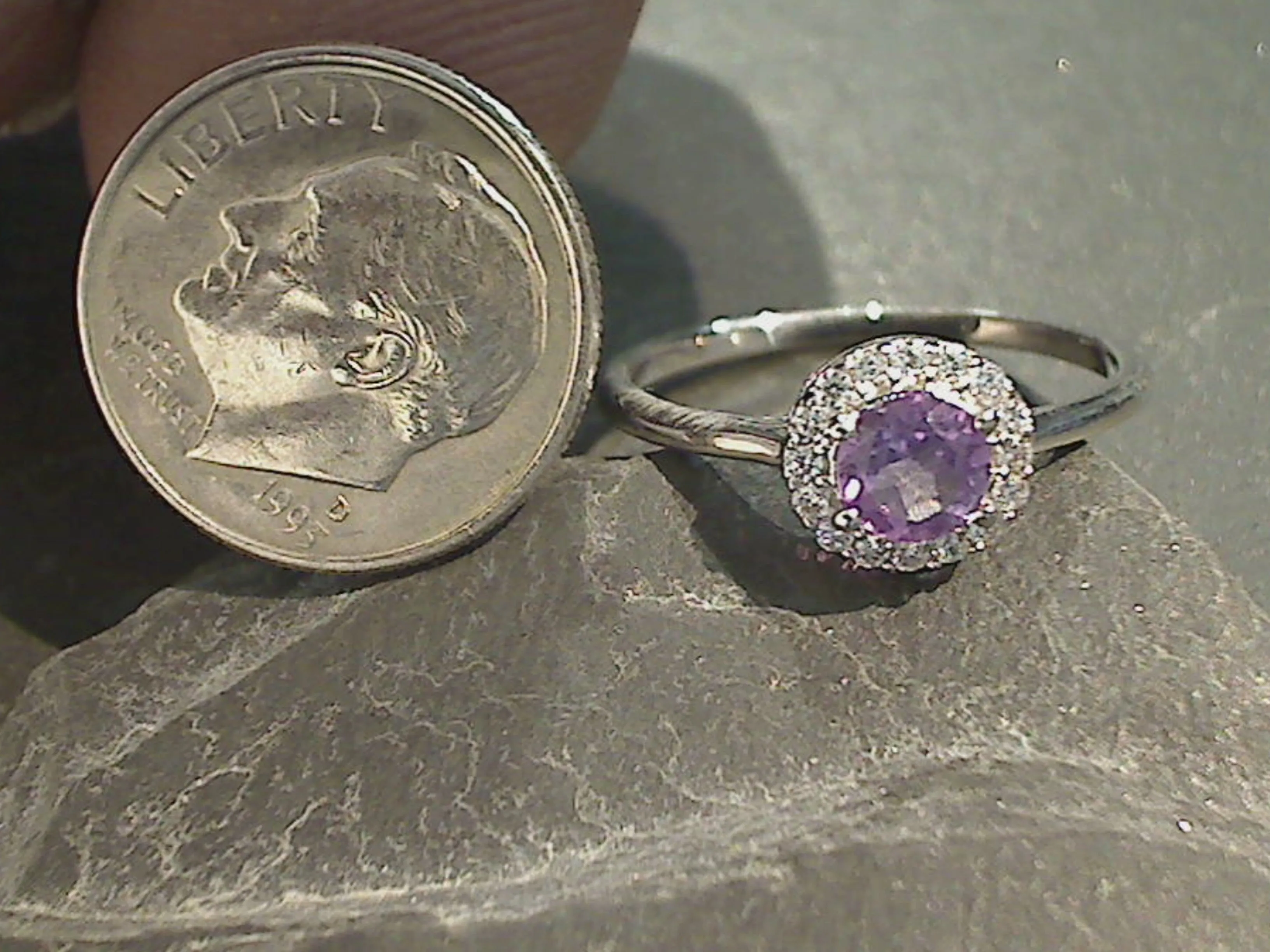 Size 8 Amethyst, CZ, Sterling Silver Ring