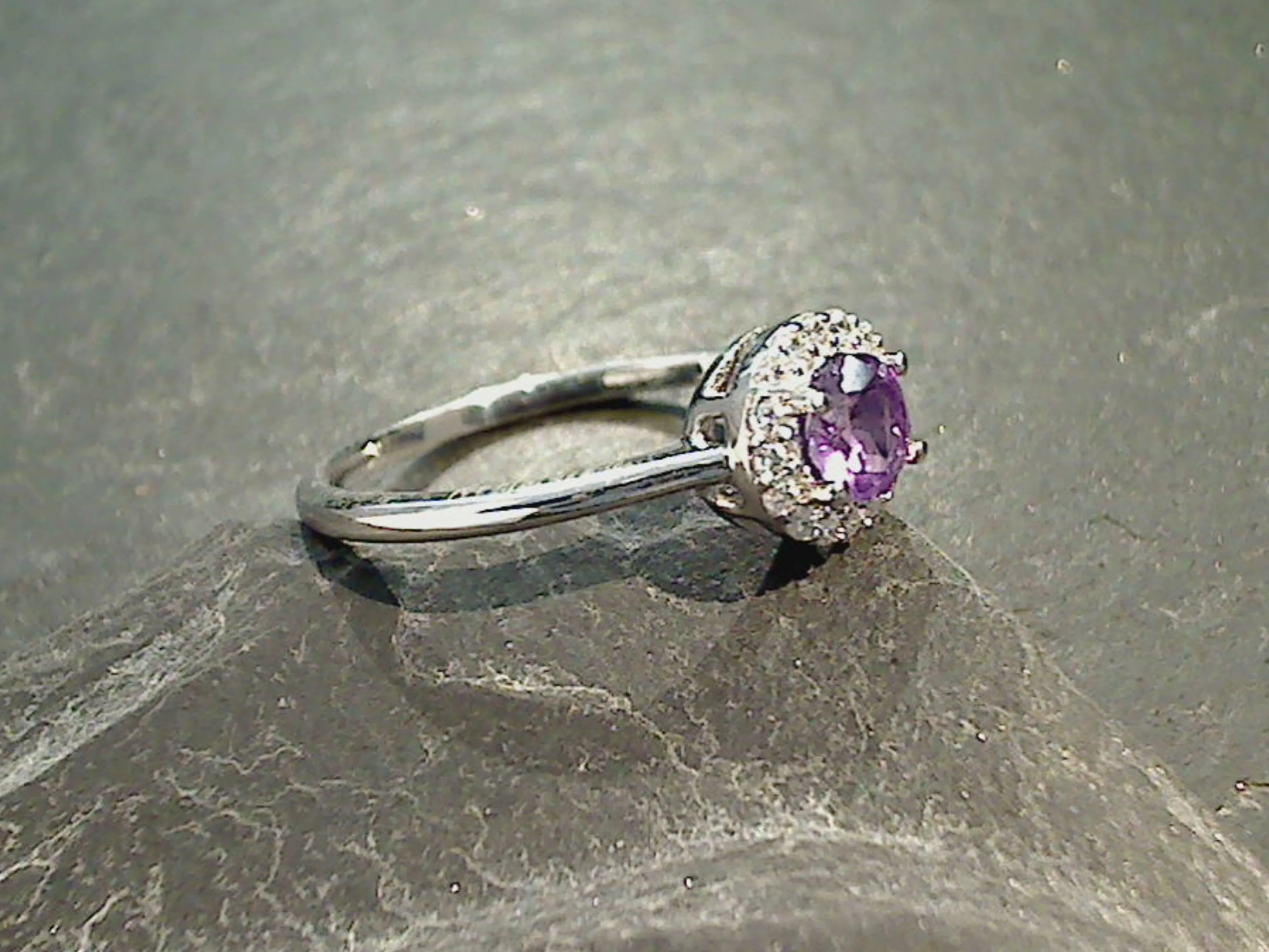 Size 8 Amethyst, CZ, Sterling Silver Ring