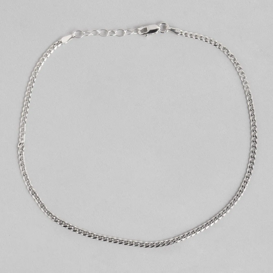 Sleeky Rhodium Plated Link Chain 925 Silver Anklet