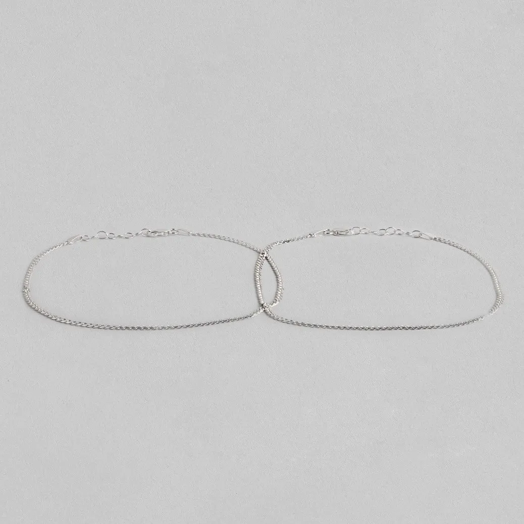 Sleeky Rhodium Plated Link Chain 925 Silver Anklet