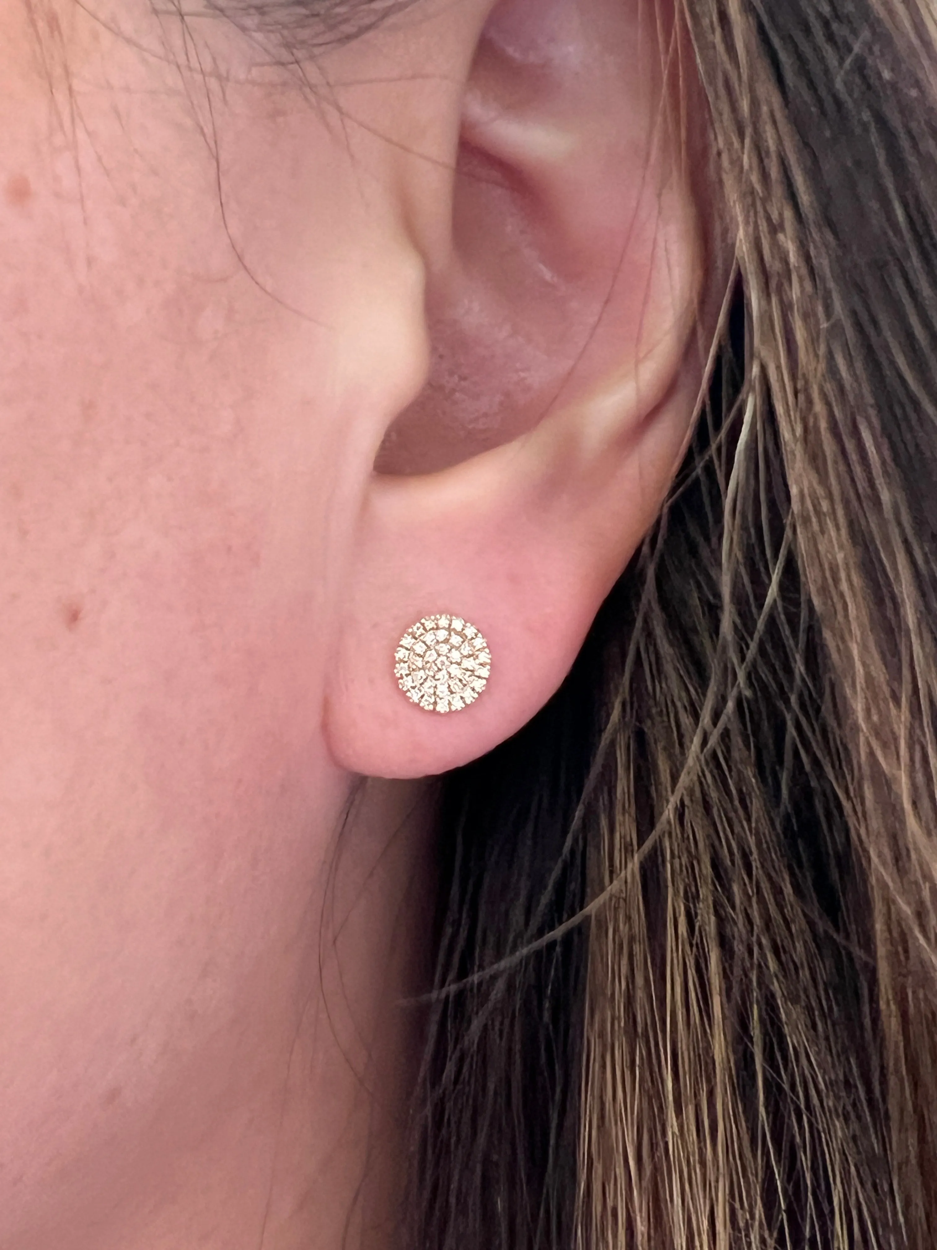 Small Pave Diamond Gold Disc Earrings
