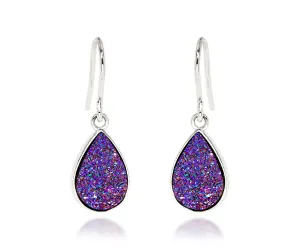 Small Teardrop Purple Rainbow Druzy Earrings