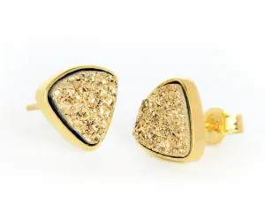 Small Triangle 18K Gold Druzy Stud Earrings